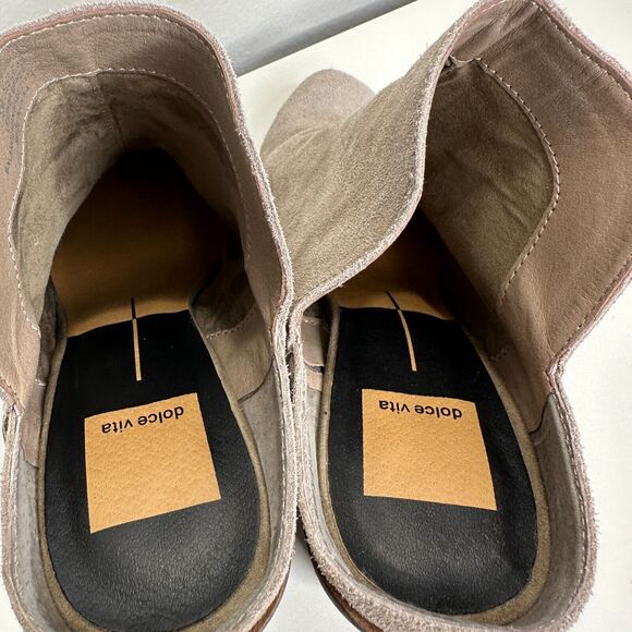 Dolce Vita Gray Selene Suede Almond toe Slide On Mule Bootie Block Heels 7.5 - Picture 8 of 15